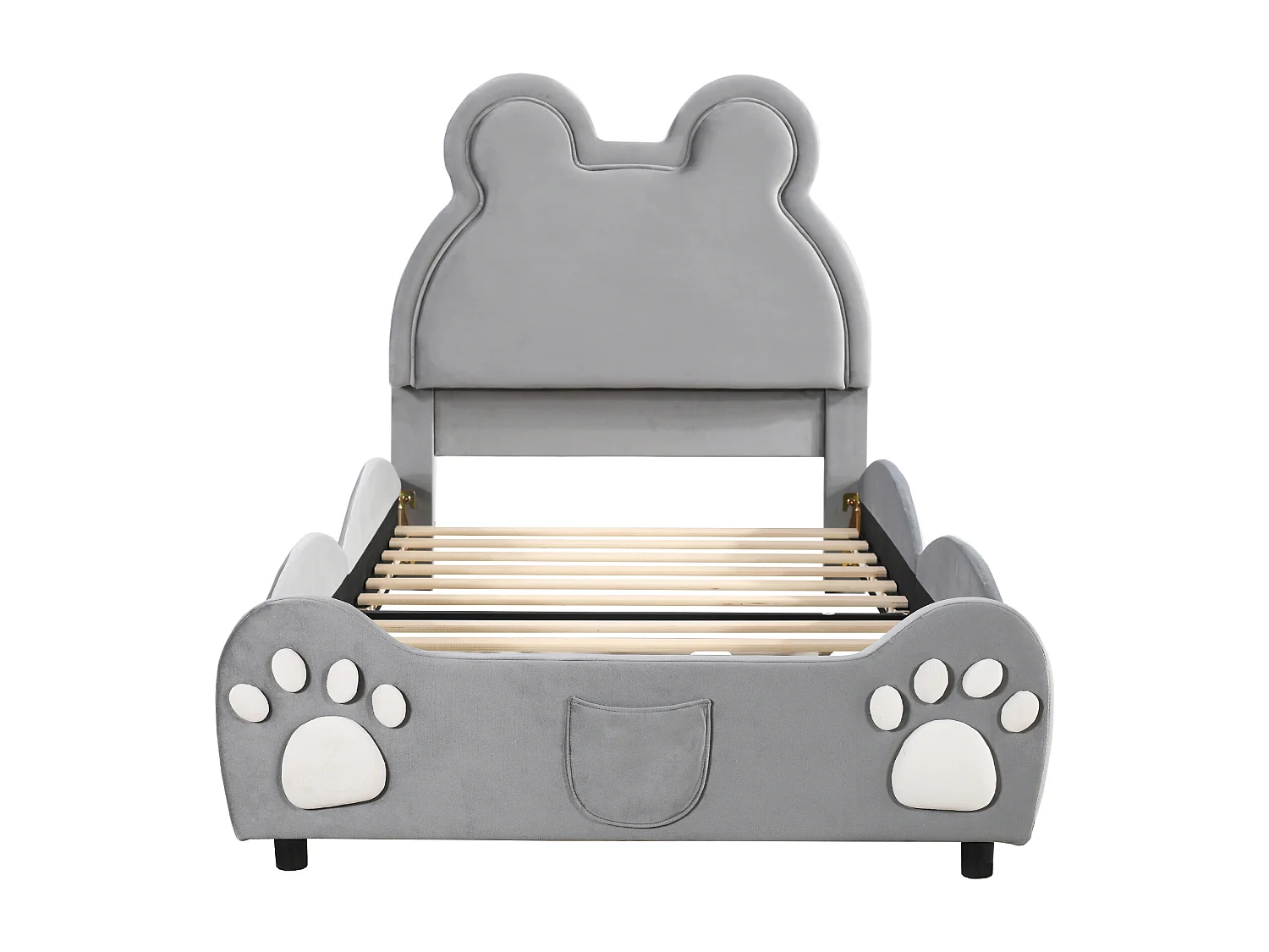 Letto singolo imbottito grigio per bambini 90 x 200 cm in velluto dermofilo