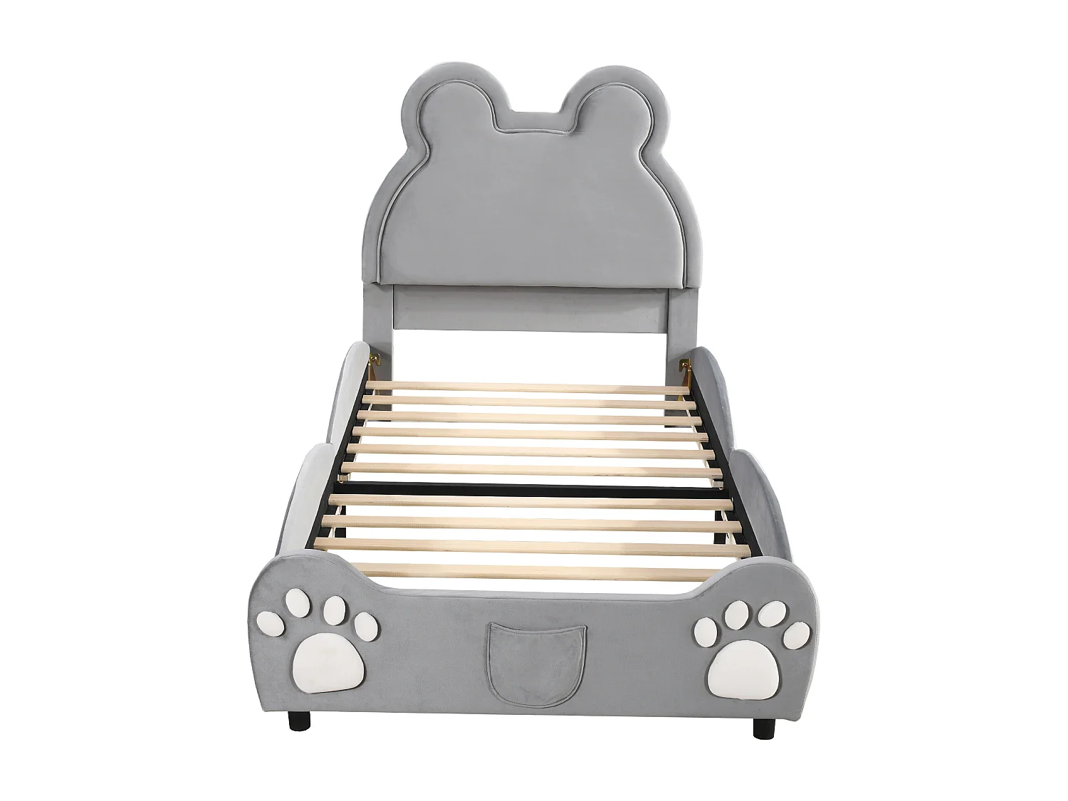 Letto singolo imbottito grigio per bambini 90 x 200 cm in velluto dermofilo