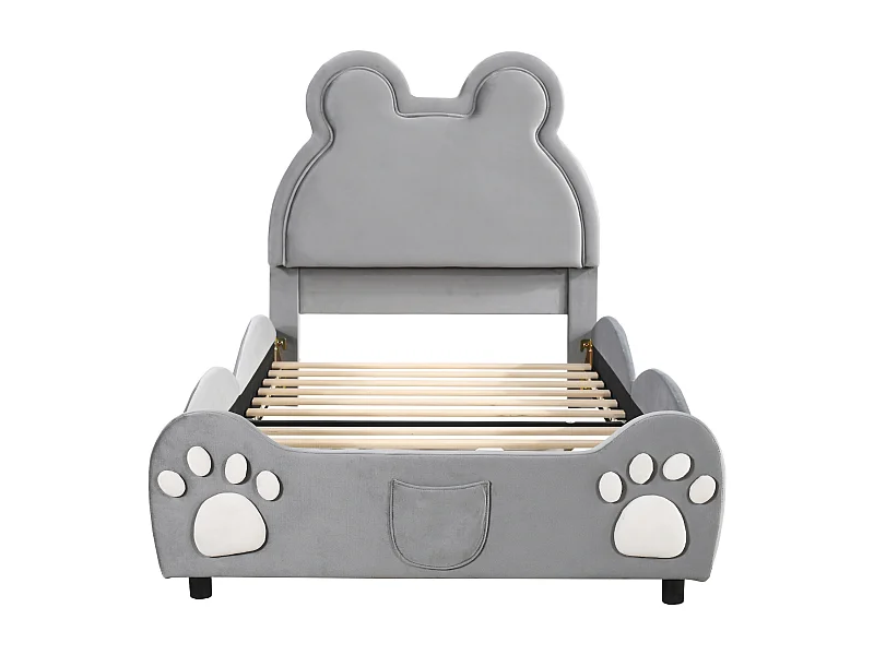 Letto singolo imbottito grigio per bambini 90 x 200 cm in velluto dermofilo