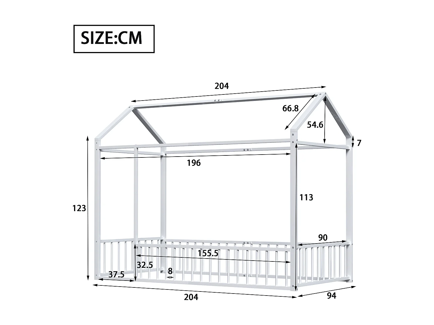 Kinderbett rosa 140 x 200 Metall Bett Familienbett Rahmen mit Zaun, geeignet für Kinder, Jugendliche, Mädchen, Jungen