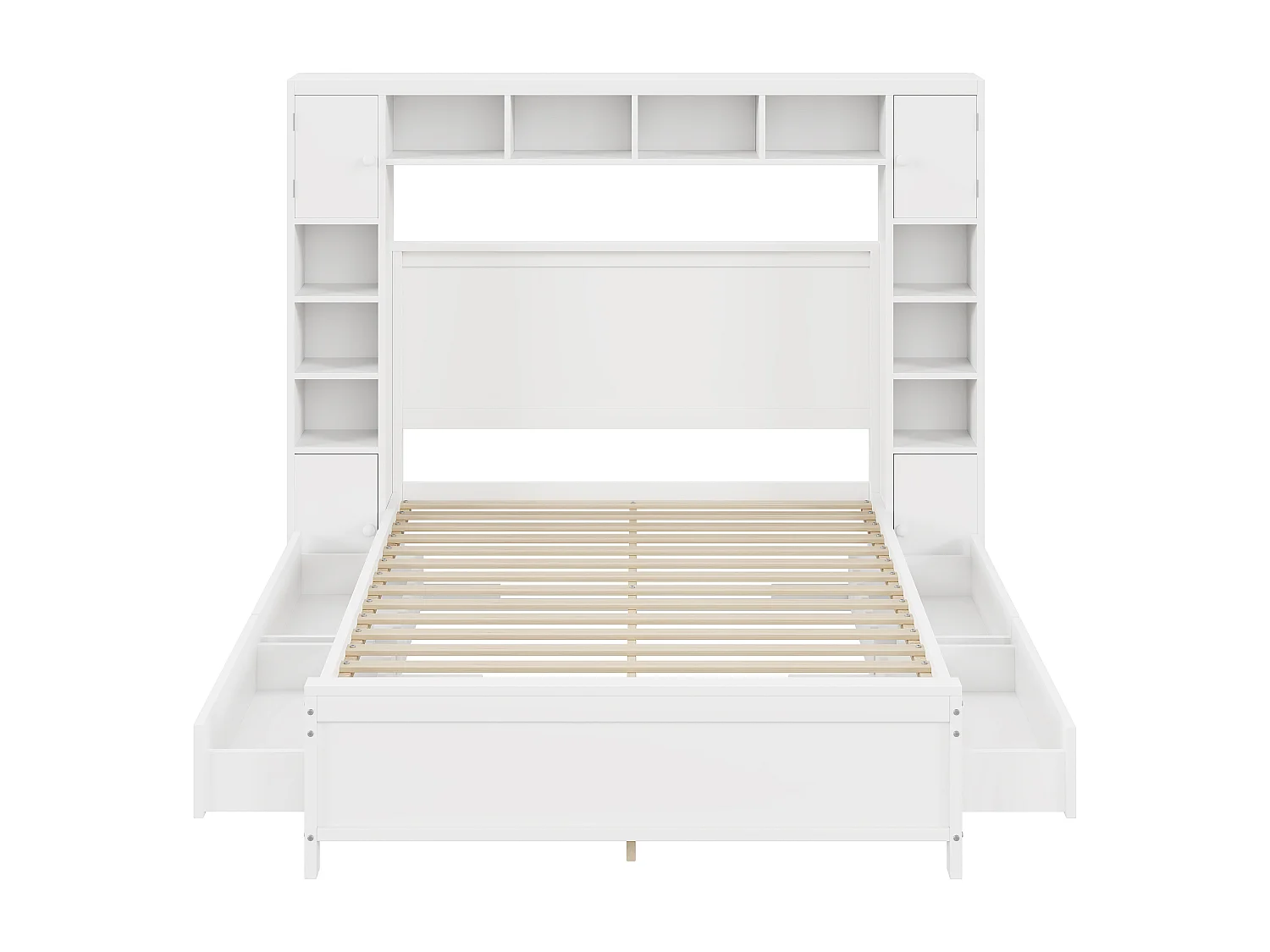 Cadre de lit blanc 140 * 200 avec rangement avec 4 tiroirs et grand casier, lit double en bois massif, Base Plate