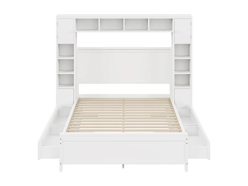 Marco de cama blanco 140*200 con 4 cajones y gran armario, cama doble de madera maciza, Placa base