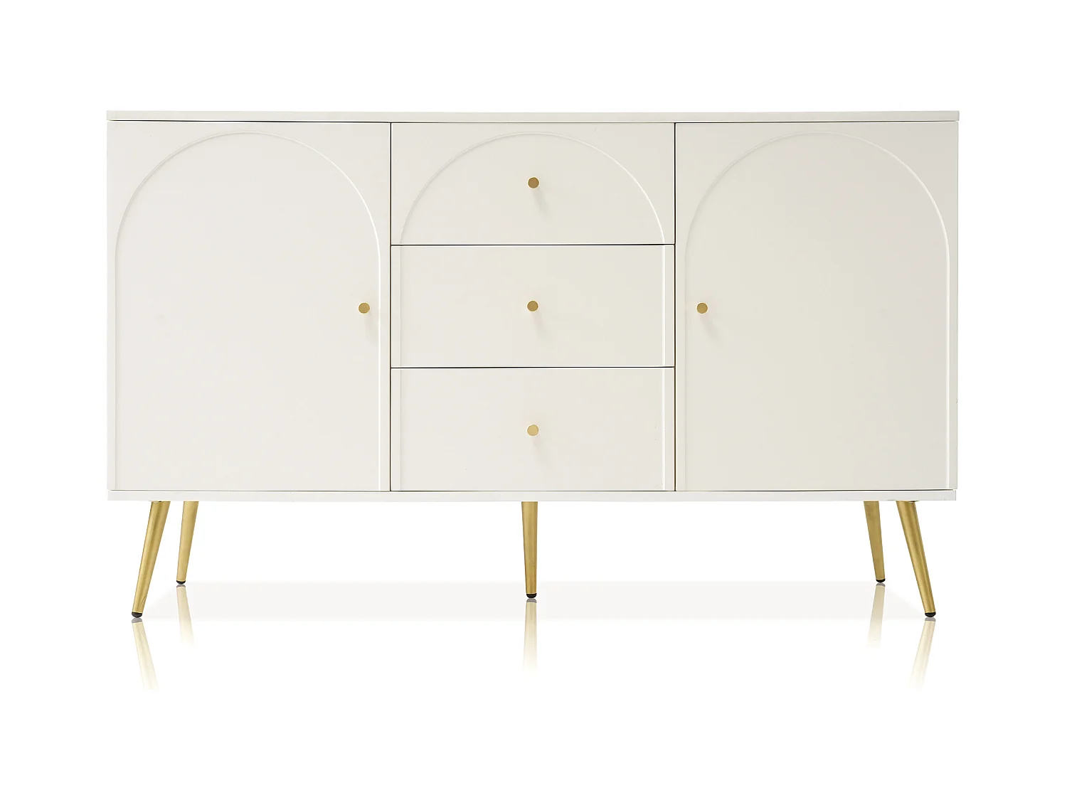 Armoire à tiroirs couleur crème avec 2 portes et 3 tiroirs, étagère réglable, pour salon chambre à coucher, h84 / b140 / T40 cm