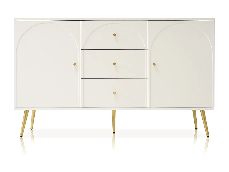 Armoire à tiroirs couleur crème avec 2 portes et 3 tiroirs, étagère réglable, pour salon chambre à coucher, h84 / b140 / T40 cm