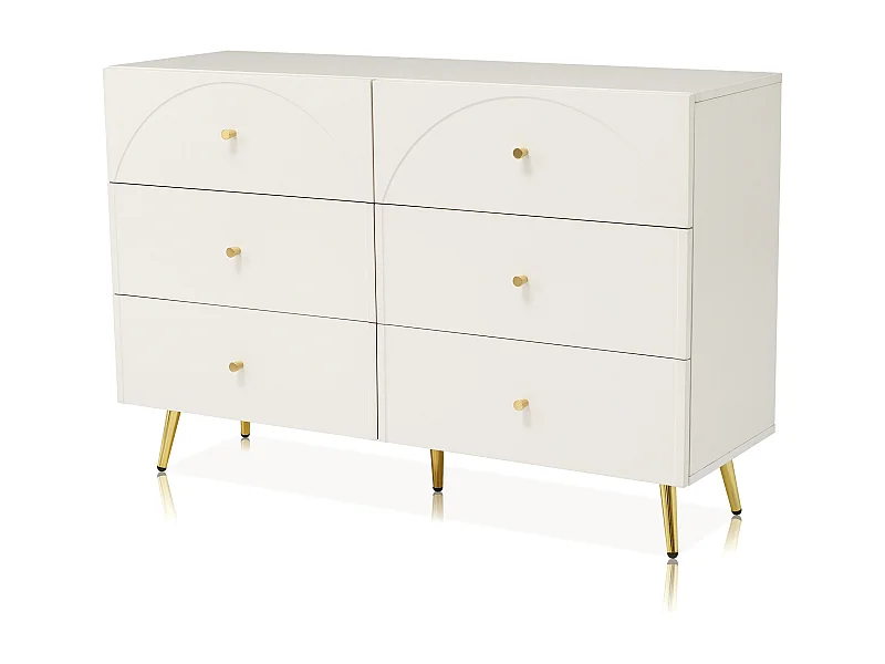 Armoire à tiroirs laiteux avec 6 tiroirs, buffet plateau haut pour chambre et tous les espaces de vie - h85 / B120 / T40 cm