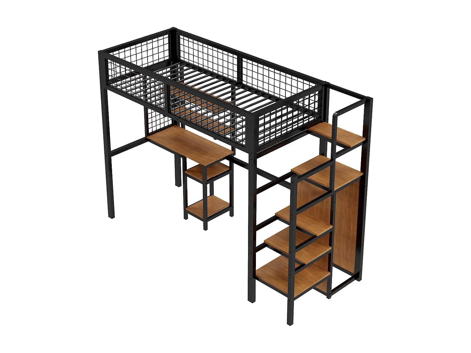 Negro 90x200 literas con escalera de seguridad cama de los niños con armario de hierro y escritorio de la computadora