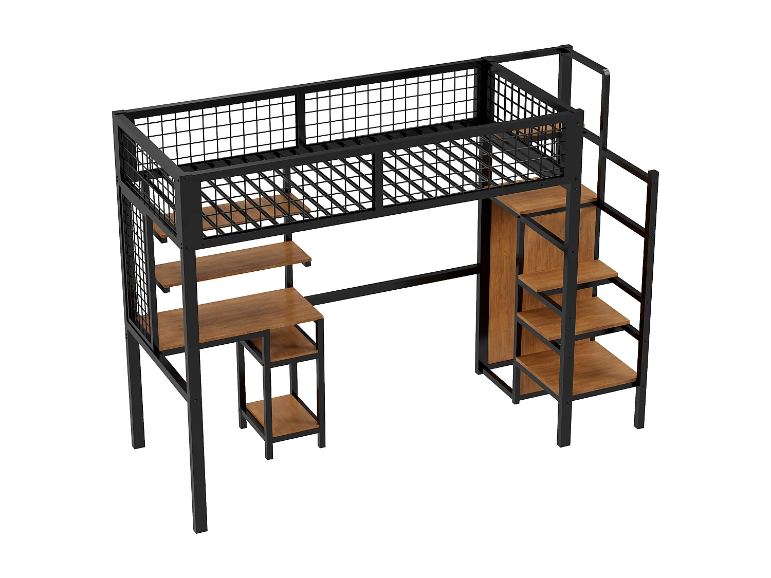 Negro 90x200 literas con escalera de seguridad cama de los niños con armario de hierro y escritorio de la computadora