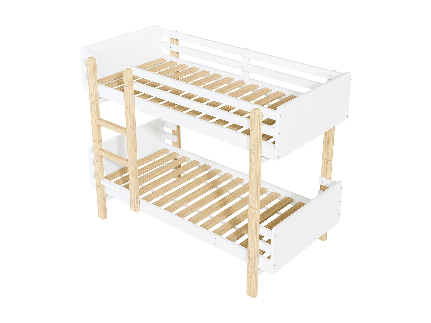 Lit superposé pour enfant blanc 90 x 190 cm, cadre en bois massif, convertible en deux lits à plateforme
