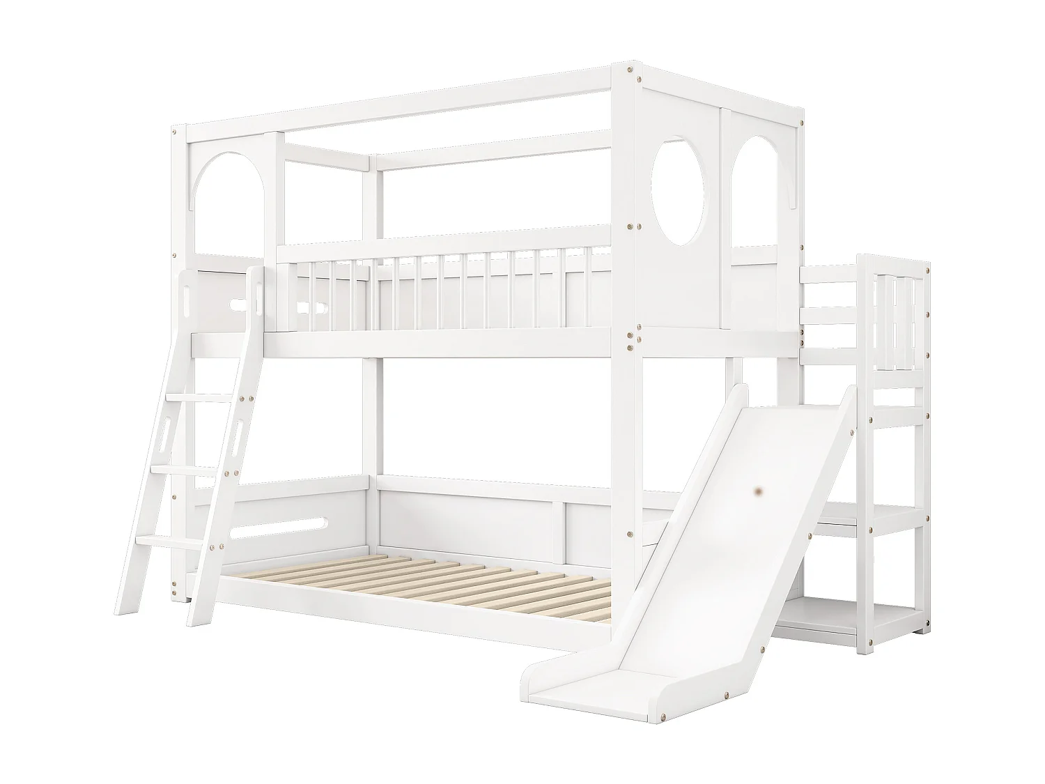 Lit superposé double 90 * 200 pour les enfants blancs, lit d'enfant multifonctionnel avec support de rangement, toboggan, sans matelas