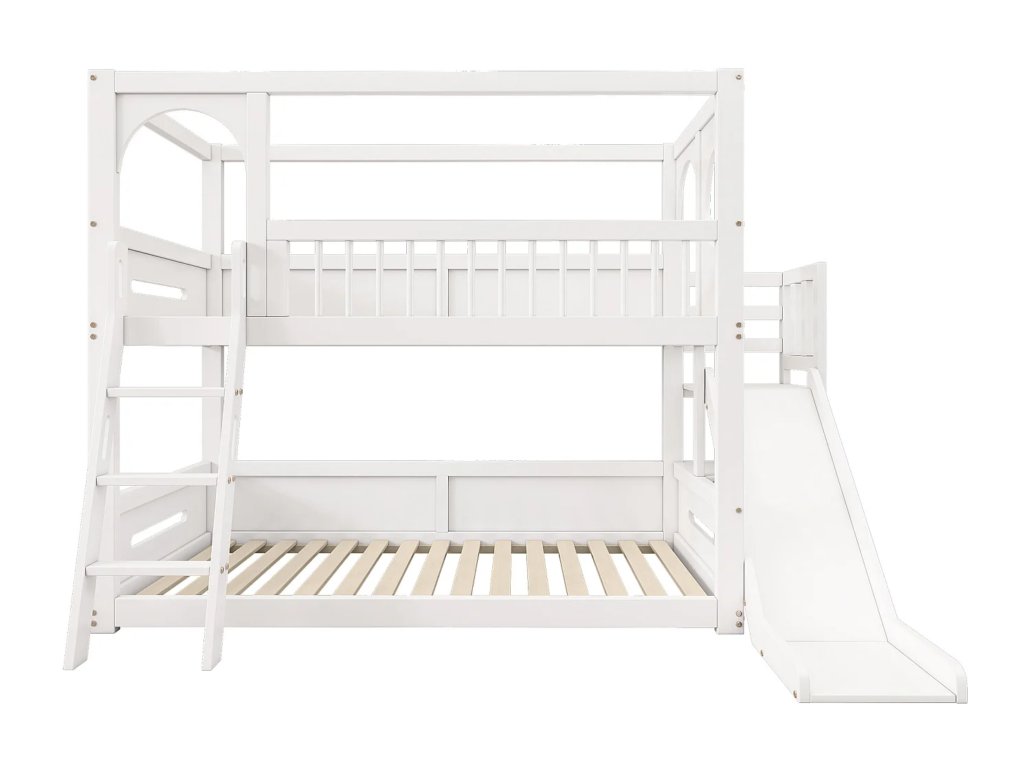 Lit superposé double 90 * 200 pour les enfants blancs, lit d'enfant multifonctionnel avec support de rangement, toboggan, sans matelas