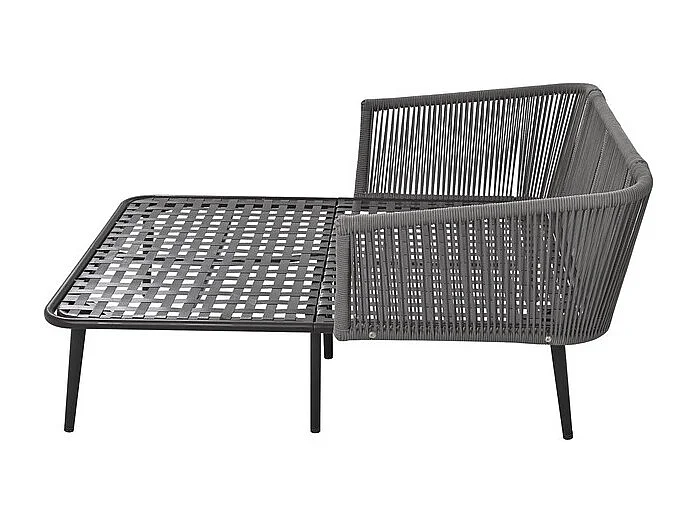 Sonnenliege, Gartensofa – verzinkter Stahl und geflochtenes Seil – 2 Plätze – Grau