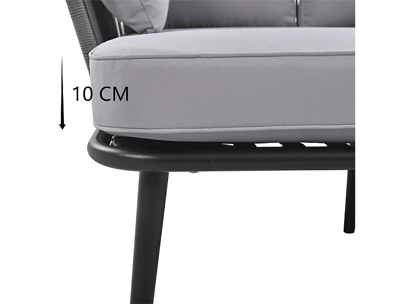 Sonnenliege, Gartensofa – verzinkter Stahl und geflochtenes Seil – 2 Plätze – Grau