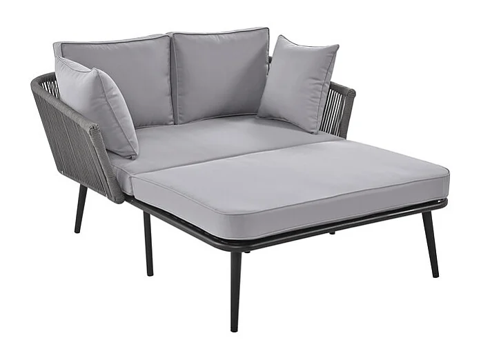 Sonnenliege, Gartensofa – verzinkter Stahl und geflochtenes Seil – 2 Plätze – Grau