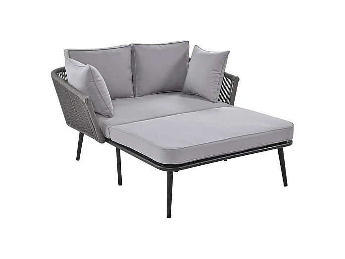Bain de soleil,canapé de jardin - en acier galvanisé et corde tressé - 2 places - Gris