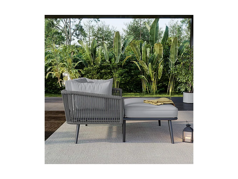 Bain de soleil,canapé de jardin - en acier galvanisé et corde tressé - 2 places - Gris