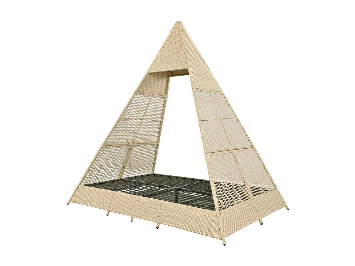 Tuinbed - rotan tent voor 2 personen - met gordijn en kussens - Beige