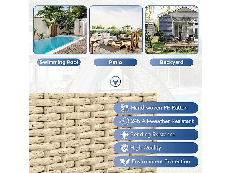 Lit de jardin - tente en rotin pour 2 personnes - avec rideau et coussins - Beige