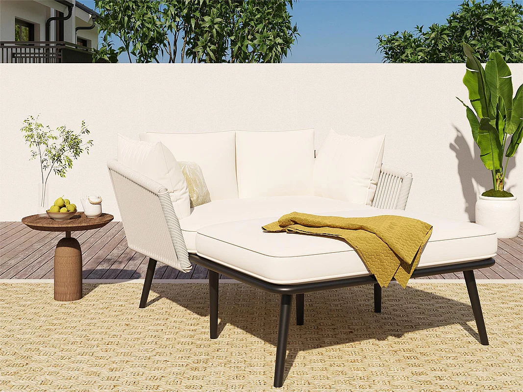 Lettino prendisole, divano da giardino - acciaio zincato e corda intrecciata - 2 posti - Beige