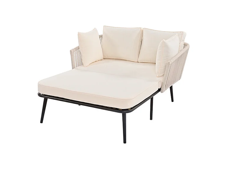 Bain de soleil,canapé de jardin - en acier galvanisé et corde tressé - 2 places - Beige