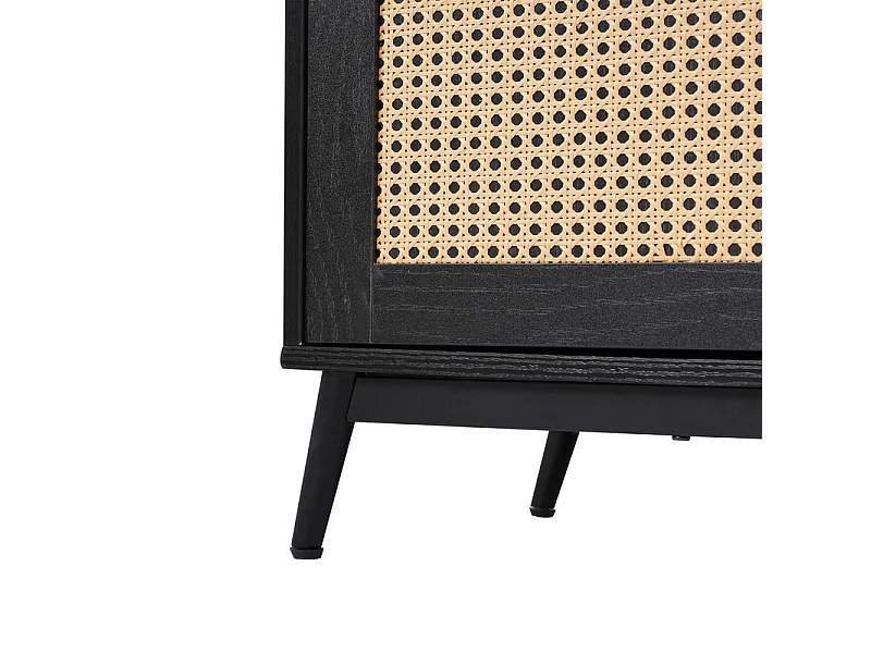 Buffet bas - 2 portes vitrées et 2 portes en rotin - Noir