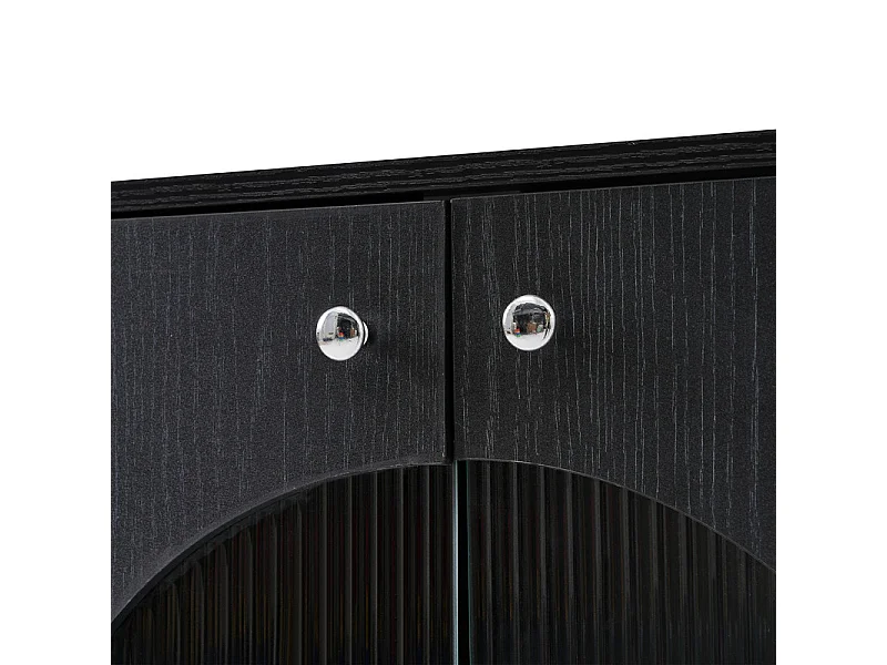 Buffet bas - 2 portes vitrées et 2 portes en rotin - Noir