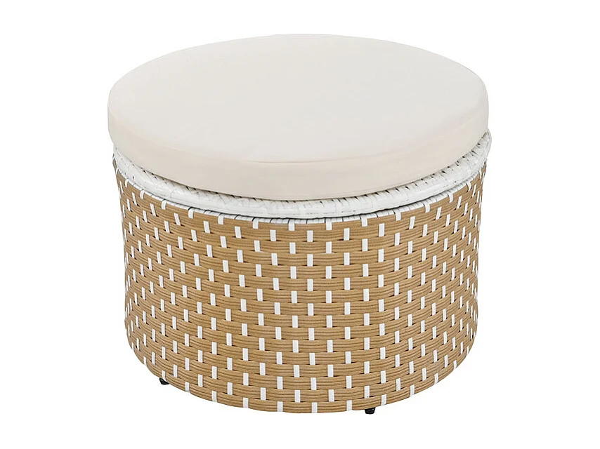 Ensemble de salon de jardin rond - Canapé lounge en PE rotin avec auvent réglable - 4 places et 1 table basse - Beige