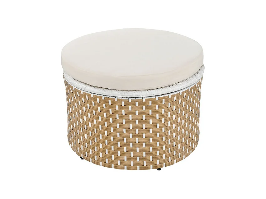 Ensemble de salon de jardin rond - Canapé lounge en PE rotin avec auvent réglable - 4 places et 1 table basse - Beige