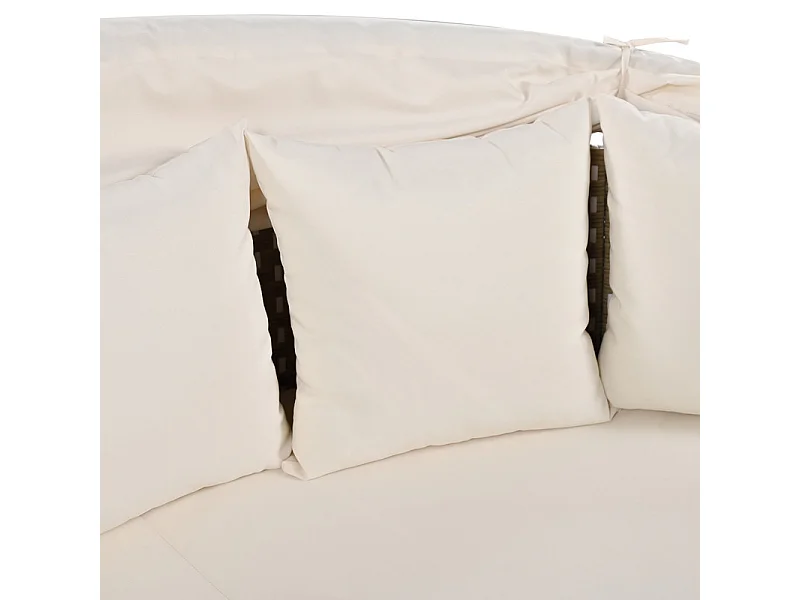 Ronde tuinmeubelset - PE rattan loungebank met verstelbare luifel - 4 zitplaatsen en 1 salontafel - Beige