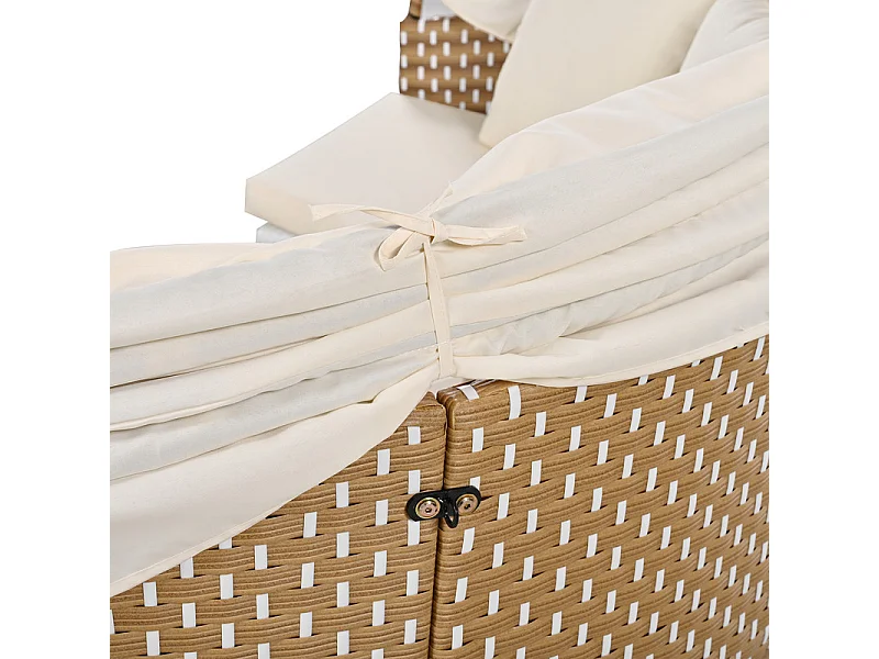 Ronde tuinmeubelset - PE rattan loungebank met verstelbare luifel - 4 zitplaatsen en 1 salontafel - Beige