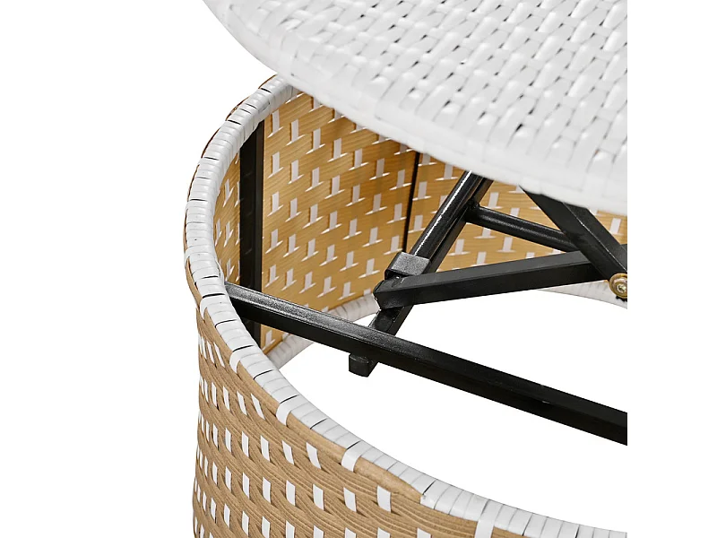 Ronde tuinmeubelset - PE rattan loungebank met verstelbare luifel - 4 zitplaatsen en 1 salontafel - Beige