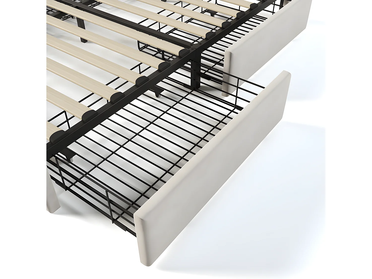 Bed met lades 160x200cm bekleed met fluweel - met draadloos opladen en lattenbodem - Beige