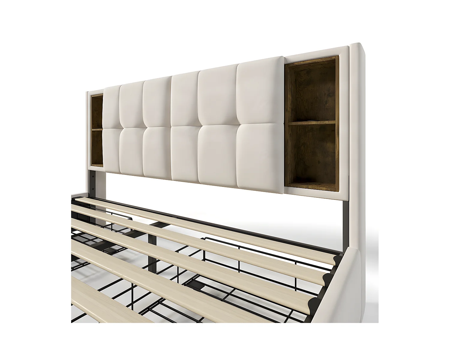 Bett mit Schubladen 160 x 200 cm, gepolstert mit Samt – mit kabelloser Aufladung und Lattenrost – Beige