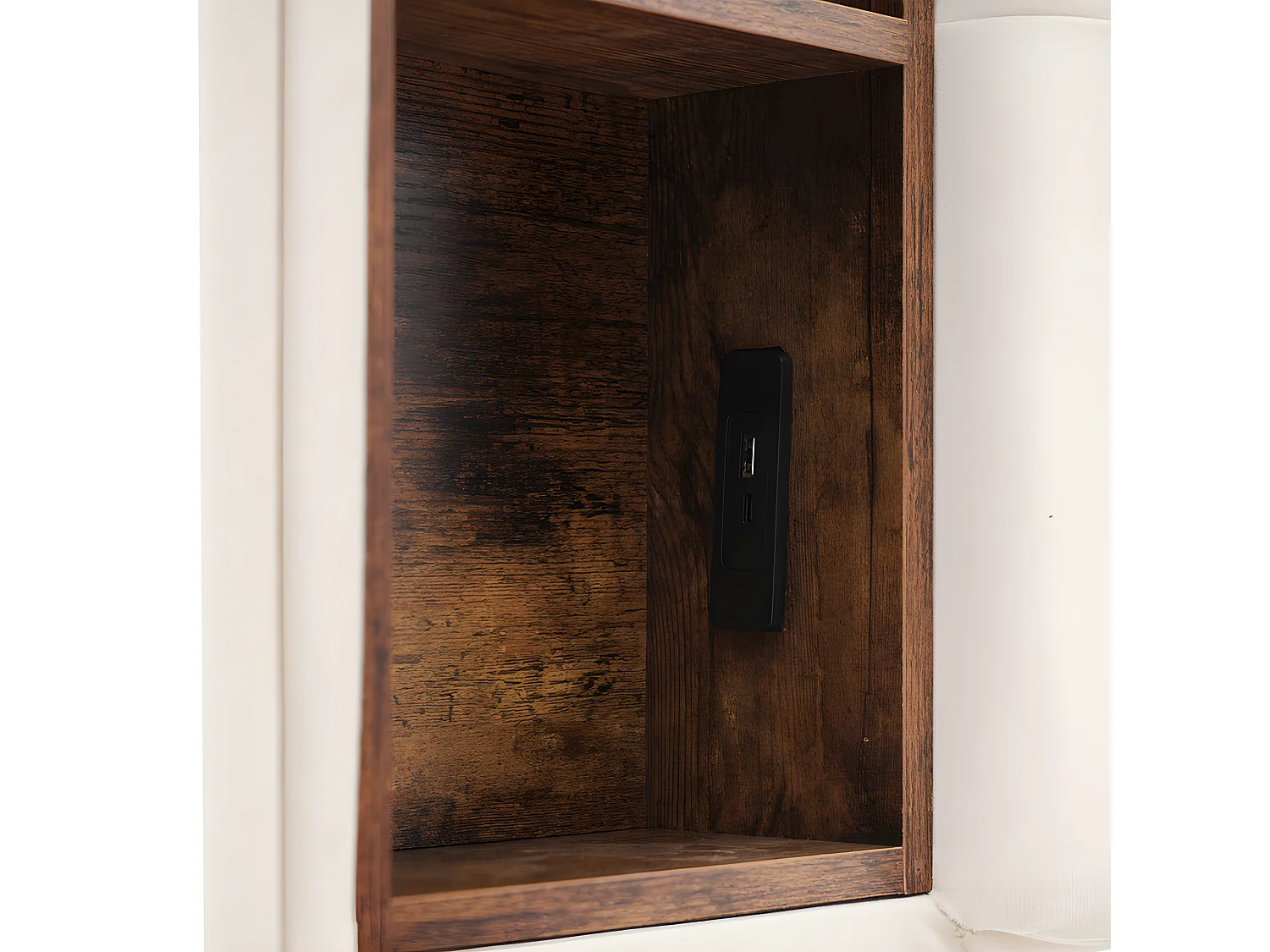 Lit avec tiroirs 160x200cm rembourré en velours - avec chargement sans fil et sommier à lattes - Beige