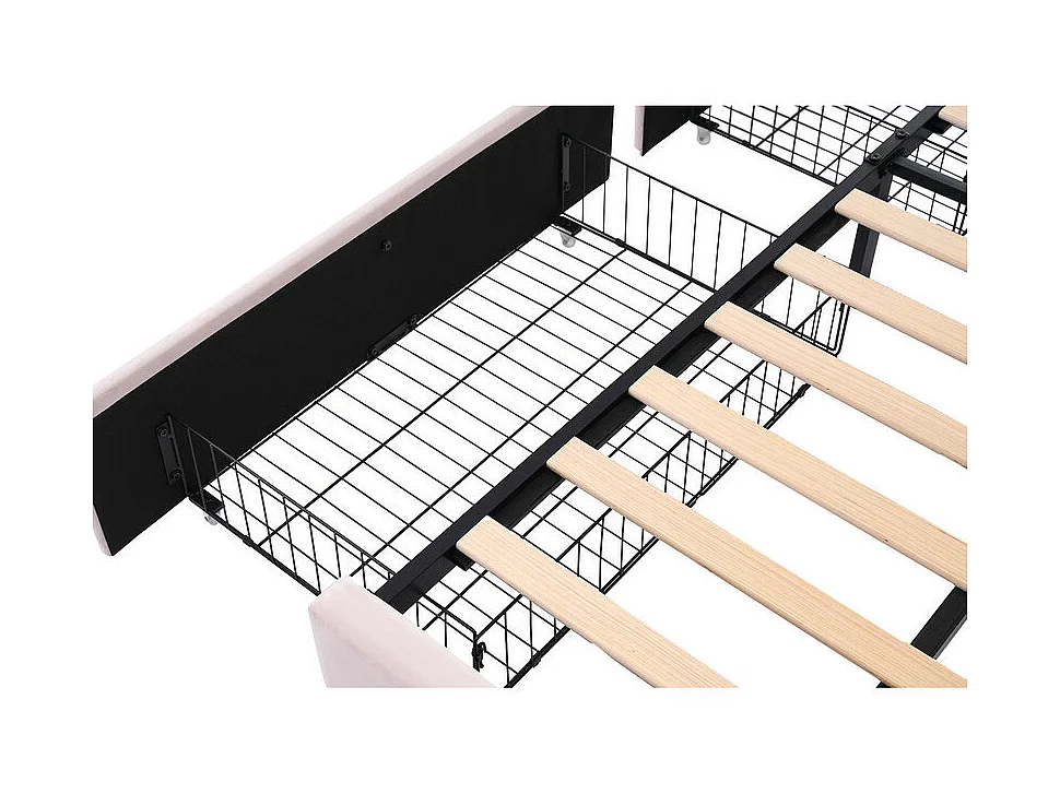 Lit banquette avec 2 tiroirs - tissu en velours - 90x190 cm - avec sommier à lattes - Rose