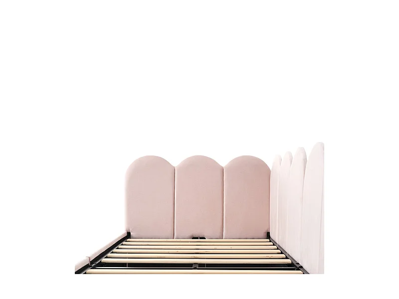 Lit banquette avec 2 tiroirs - tissu en velours - 90x190 cm - avec sommier à lattes - Rose