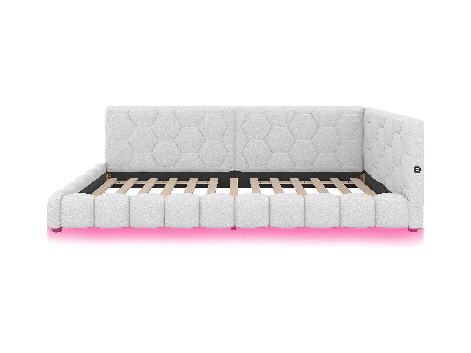 Fluwelen slaapbank 90x200cm - met LED en USB-poort - Wit