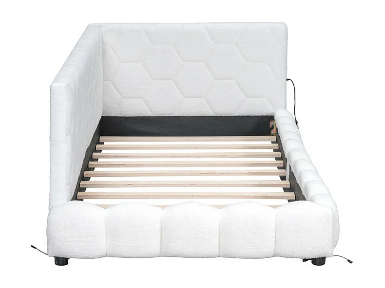 90 x 200 cm großes Schlafsofa aus Samt – mit LED und USB-Anschluss – Weiß