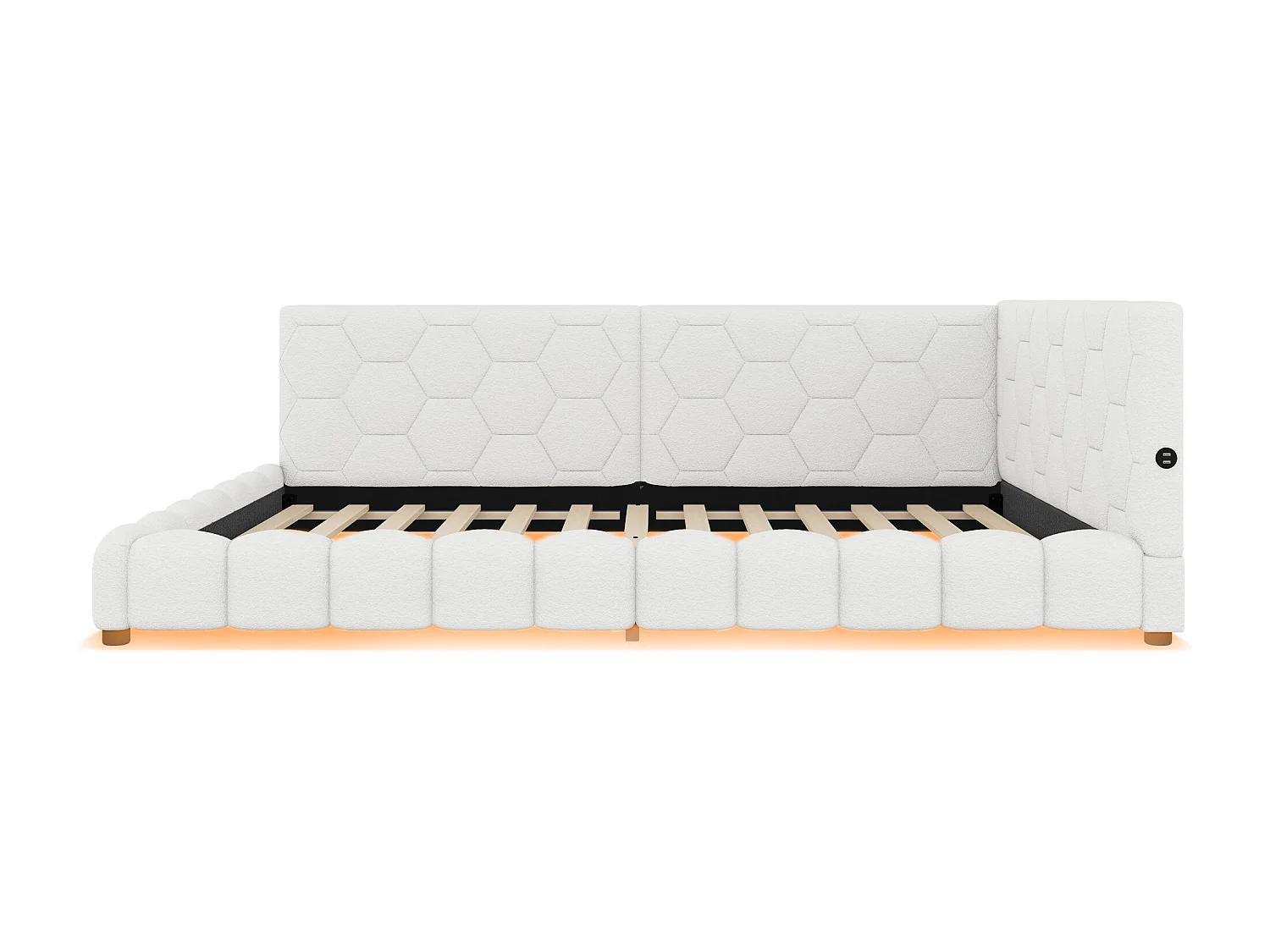 Lit banquette 140x200cm en velours - avec LED et Port USB - Blanc