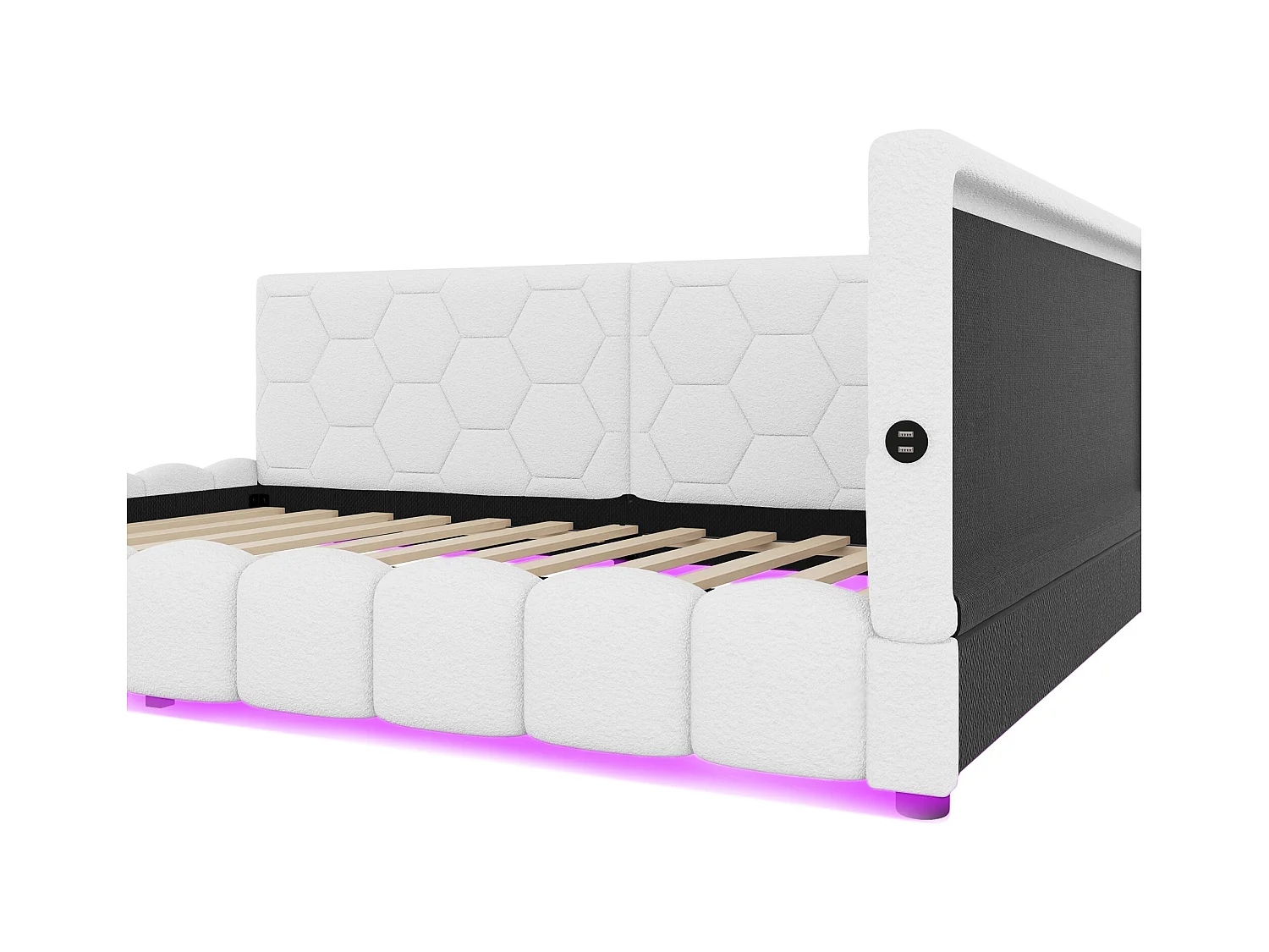 Fluweel daybed 140x200cm - met LED en USB poort - Wit