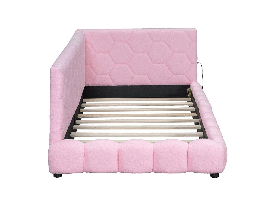 90 x 200 cm großes Schlafsofa aus Samt – mit LED und USB-Anschluss – Rosa