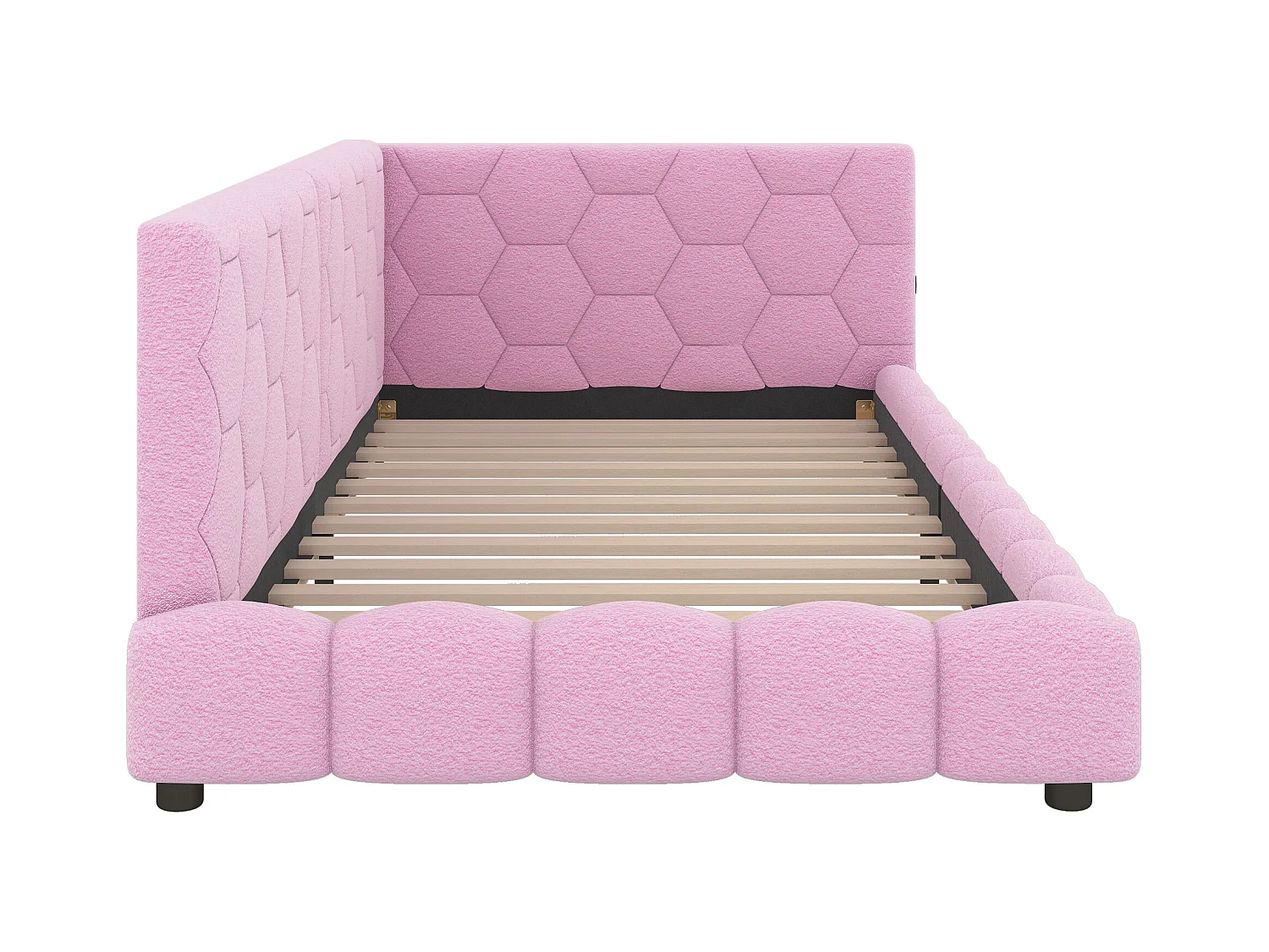 90 x 200 cm großes Schlafsofa aus Samt – mit LED und USB-Anschluss – Rosa