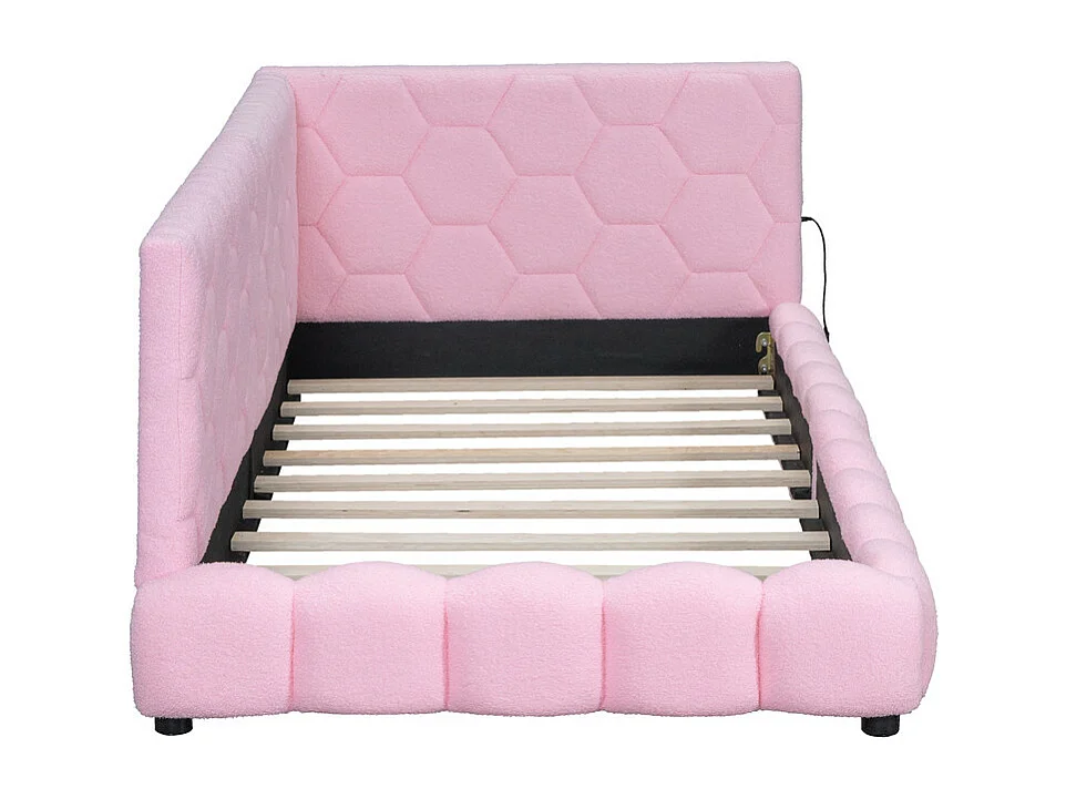 Lit banquette 90x200cm en velours - avec LED et Port USB - Rose