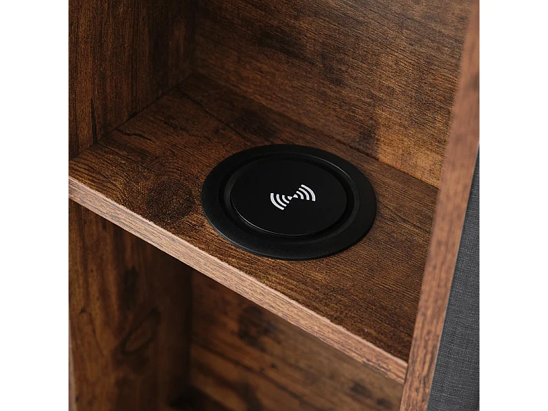 Bett mit Schubladen 160 x 200 cm, gepolstert mit Leinen – mit kabelloser Aufladung und Lattenrost – Grau