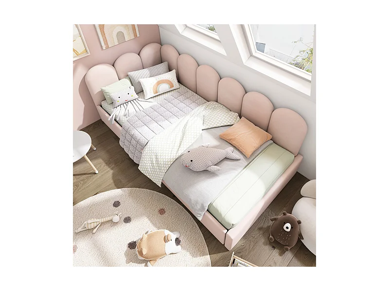 Lit banquette avec 2 tiroirs - tissu en velours - 90x200 cm - avec sommier à lattes - Rose