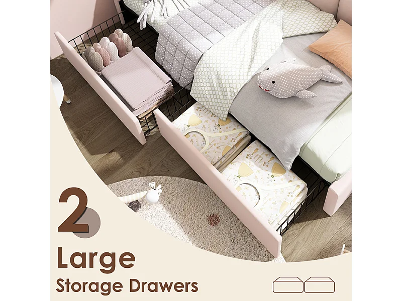 Sofá cama con 2 cajones - tejido de terciopelo - 90x200 cm - con somier - Rosa