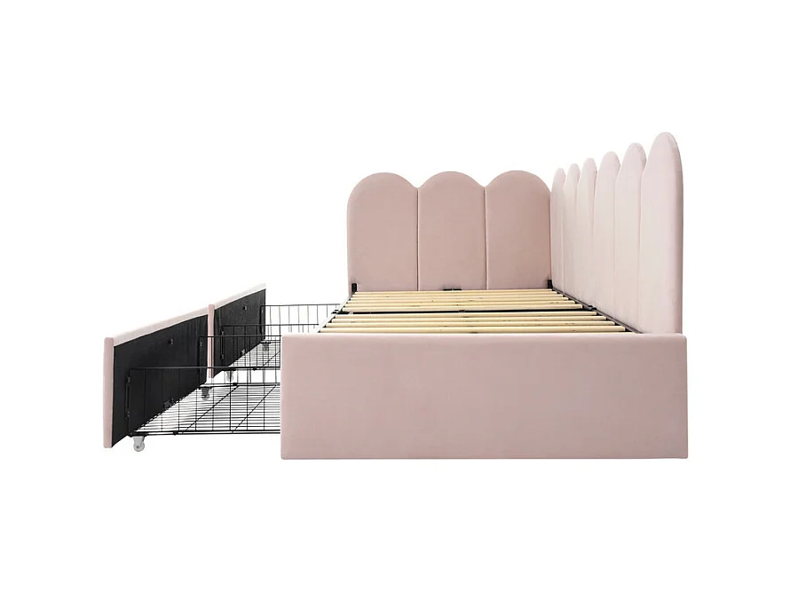 Sofá cama con 2 cajones - tejido de terciopelo - 90x200 cm - con somier - Rosa