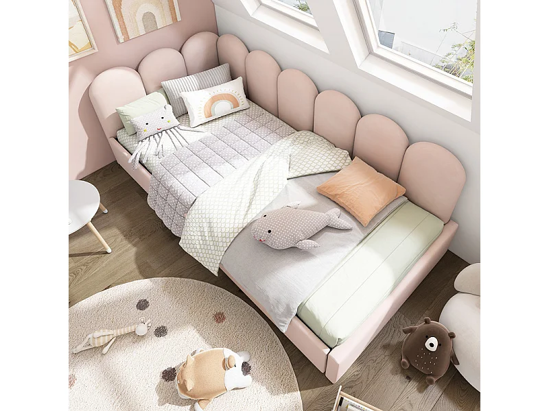 Lit banquette avec 2 tiroirs - tissu en velours - 90x200 cm - avec sommier à lattes - Rose