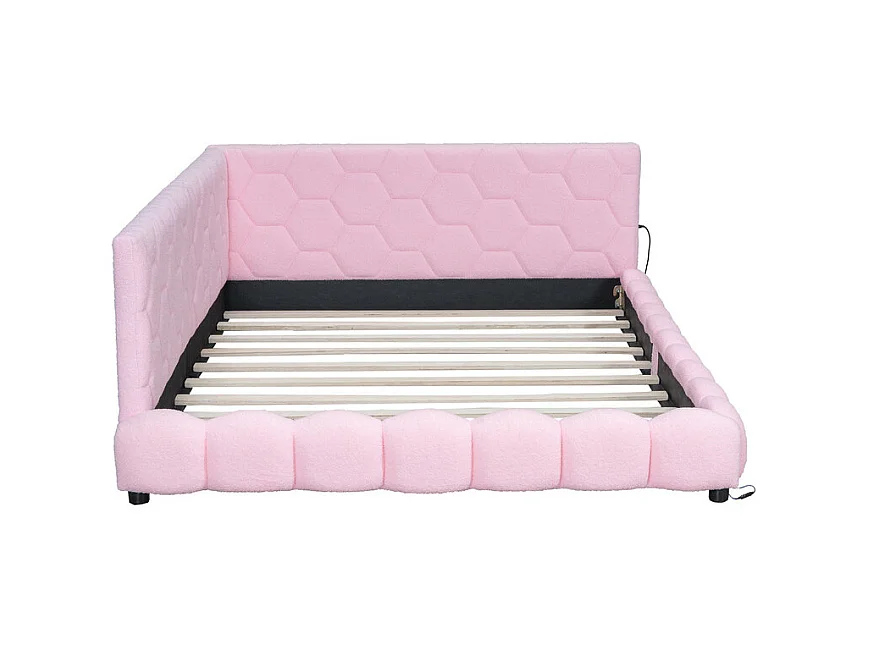 Fluweel daybed 140x200cm - met LED en USB poort - Roze