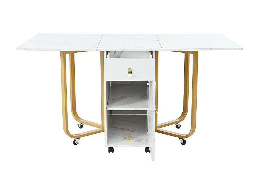 Opklapbare eettafel op wielen - met opbergruimte - Wit & Goud
