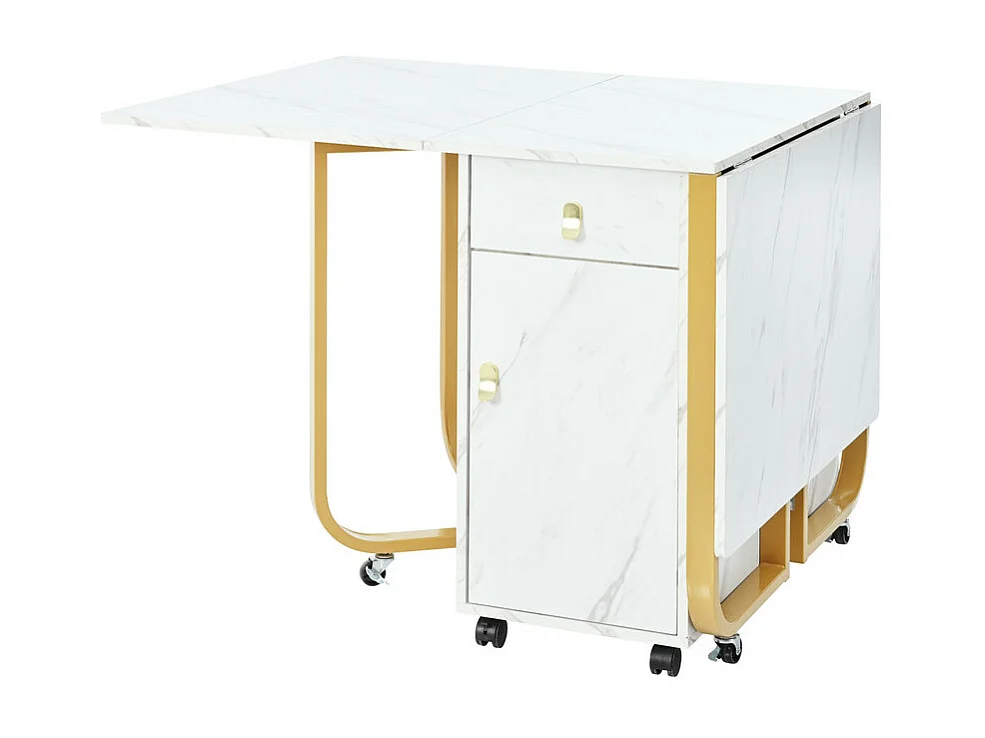 Opklapbare eettafel op wielen - met opbergruimte - Wit & Goud